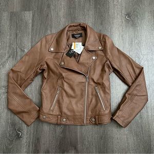 NEW Brown Faux Biker Leather Jacket Juniors (XS/ S)